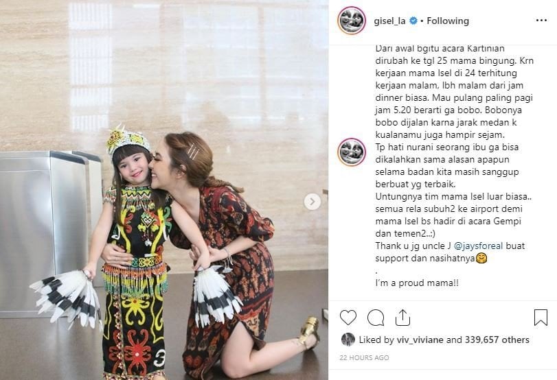 Gisella Anastasia menceritakan perjuangan demi bisa hadir di pentas Gempita, [instagram/gisel_la]