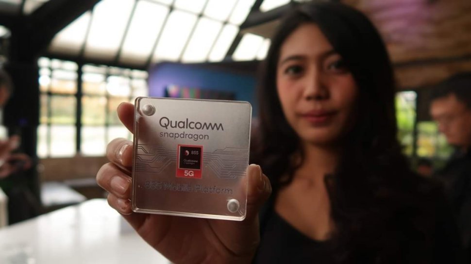 Prosesor Qualcomm Snapdragon 855, yang sudah mendukung teknologi 5G dan digunakan oleh Oppo Reno 10x Zoom 5G, dipamerkan di Jakarta, Jumat (3/5/2019). [Suara.com/Tivan Rahmat]