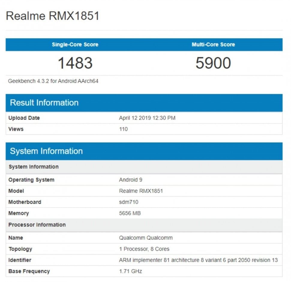 Hasil uji performa Realme 3 Pro di Geekbench. [Suara.com/Tivan Rahmat]