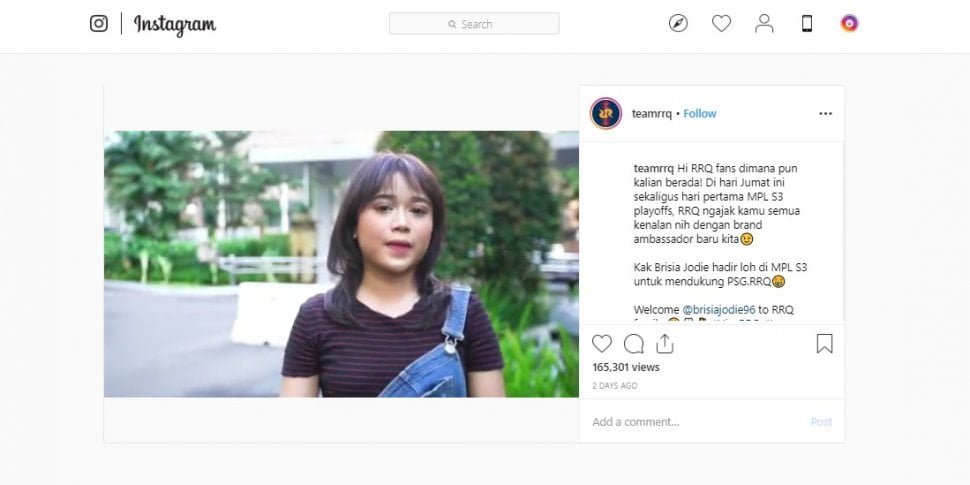 Brisia Jodie jadi brand ambassador RRQ. (instagram/teamrrq)
