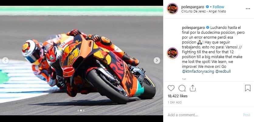 Pengakuan Pol Espargaro di Jejaring Instagram.(Instagram/polespargaro)