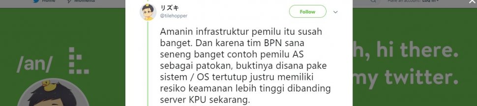 Tanggapi kritik Fadli Zon untuk server KPU. (twitter/tilehopper)