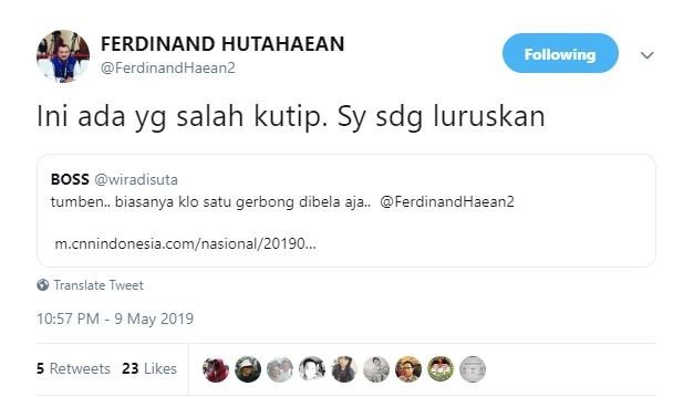 Cuitan Ferdinand Hutahaean. [Twitter]