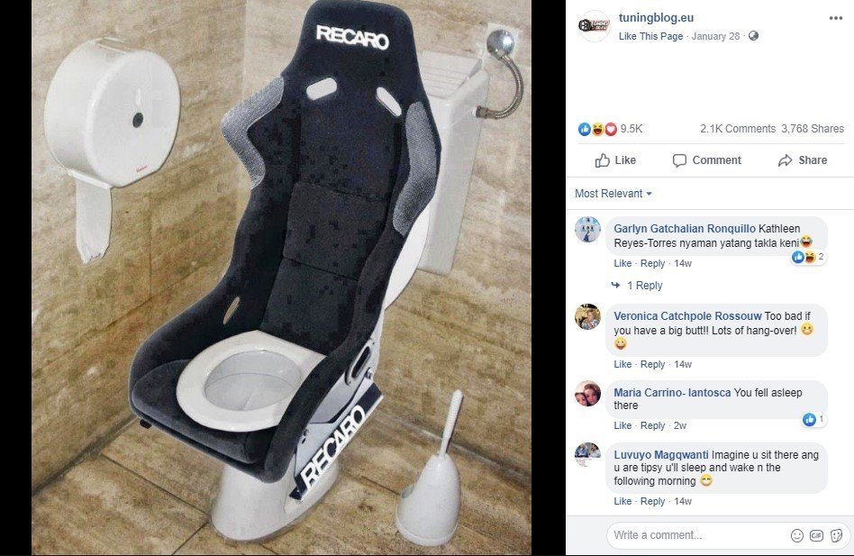 Kloset Duduk dengan Jok Mobil Recaro. (Facebook/tuninglog.eu)