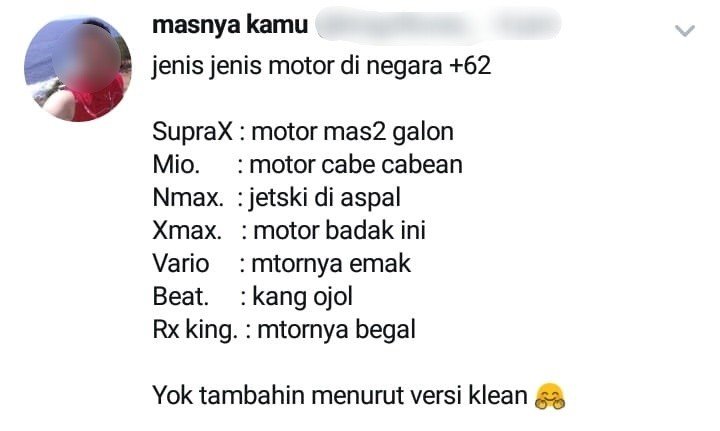 Deretan julukan motor yang unik. (Twitter)