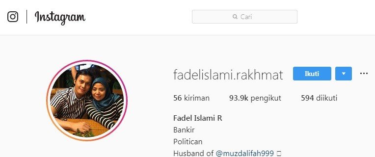 Bidik layar akun Instagram Fadel Islami.