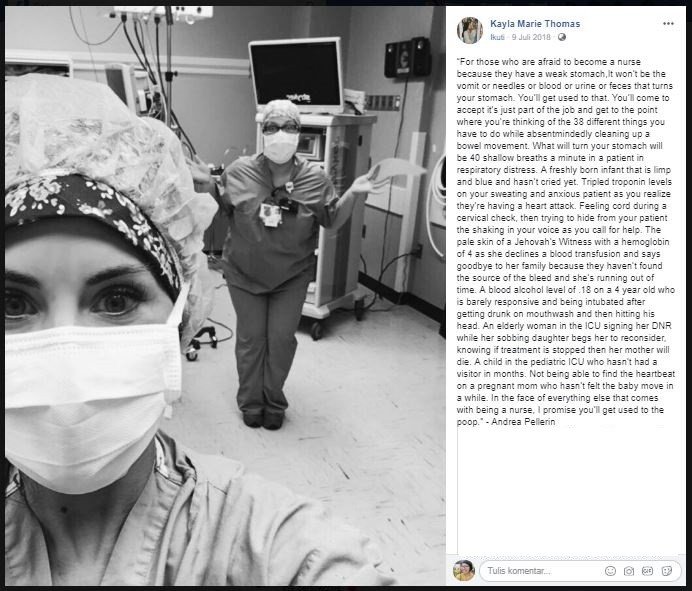 Pesan perawat yang bikin tersentuh. (Facebook/Kayla Marie Thomas)