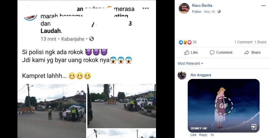 Malu, Pemotor Curhat di Medsos Usai Kena Tilang malah Dikomentari Polisi. (Facebook/Karo Berita)