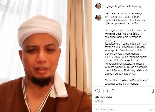 Ustaz Arifin Ilham siapkan kafan dan makam sebelum kritis. [Instagram]