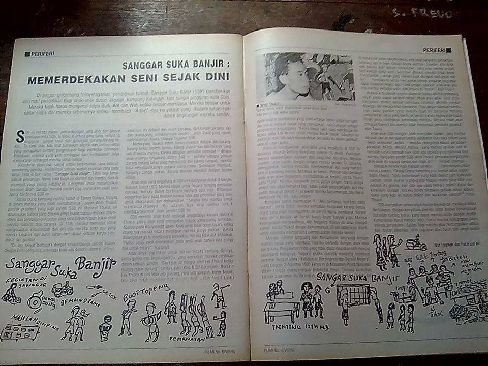 Artikel tentang Sanggar Suka Banjir yang diinisiasi oleh penyair sekaligus aktivis Widji Thukul. [dok.pribadi]