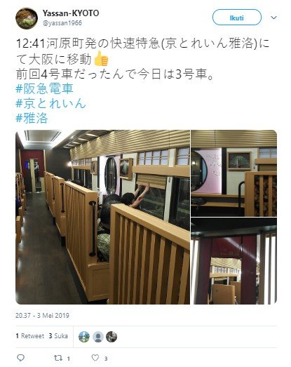 Unik, Jepang ciptakan interior kereta api berbentuk rumah tradisional Kyoto. (Twitter/yassan1966)