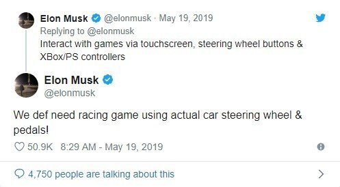 Tesla Kembangkan Lagi Permainan Interaktif di Dalam Mobil, Seperti Apa? (Twitter/elonmusk)