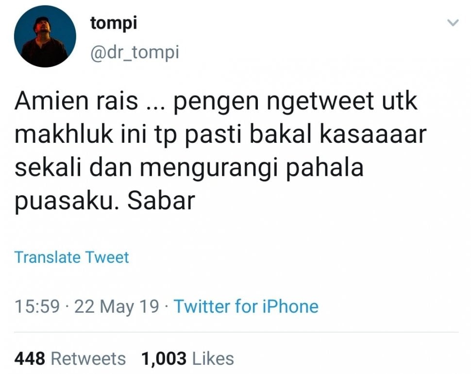 Tompi ngetweet soal Amien Rais. [twitter/dr_tompi]