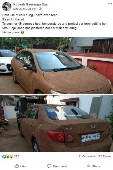 Aneh, Pemobil Lumuri Kotoran Sapi ke Mobilnya Supaya Tidak Kepanasan. (Facebook/Rupesh Gauranga Das)