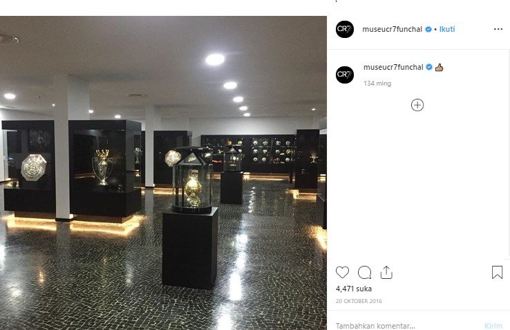 Koleksi di museum Cristiano Ronaldo, Museu CR7 di Portugal. (Instagram/@museucr7funchal)