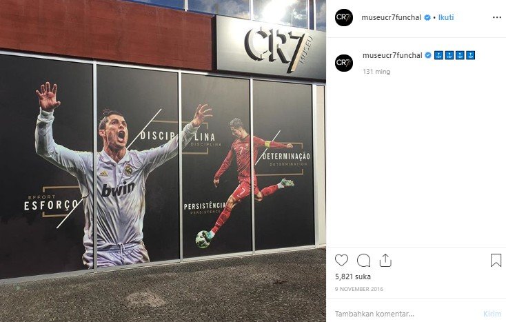 Koleksi di museum Cristiano Ronaldo, Museu CR7 di Portugal. (Instagram/@museucr7funchal)
