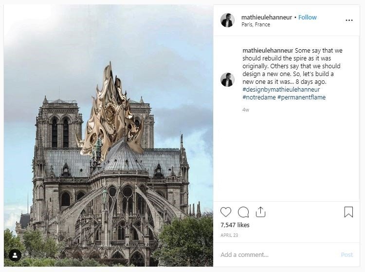 Desain baru Notre Dame bikin gagal paham (instagram.com/mathieulehanneur)
