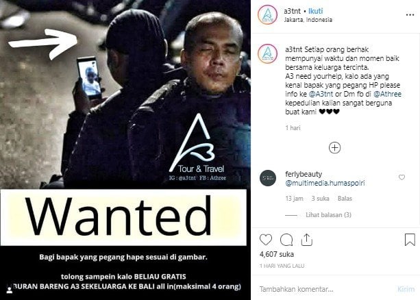 Sayembara mencari identitas anggota polisi yang melakukan video call saat bertugas. (Instagram/@a3tnt)