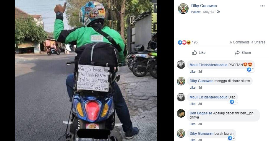 Dari yang Lucu Sampai Bikin Haru, Inilah Tulisan Khas Pemudik Sepeda Motor. (Facebook/Diky Gunawan)