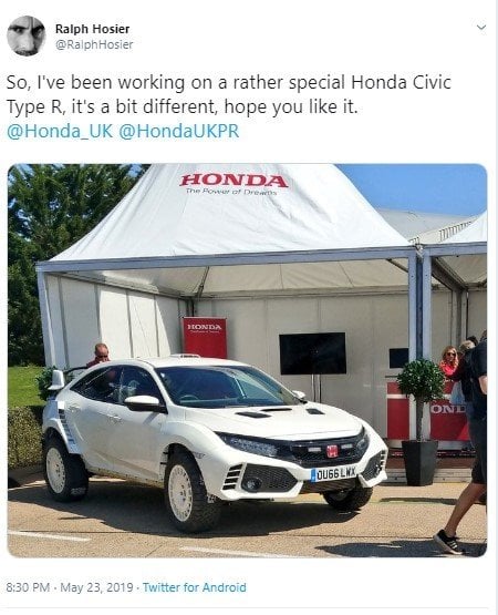 Honda Civic Type R Ala Mobil Reli. (Twitter/RalphHoiser)