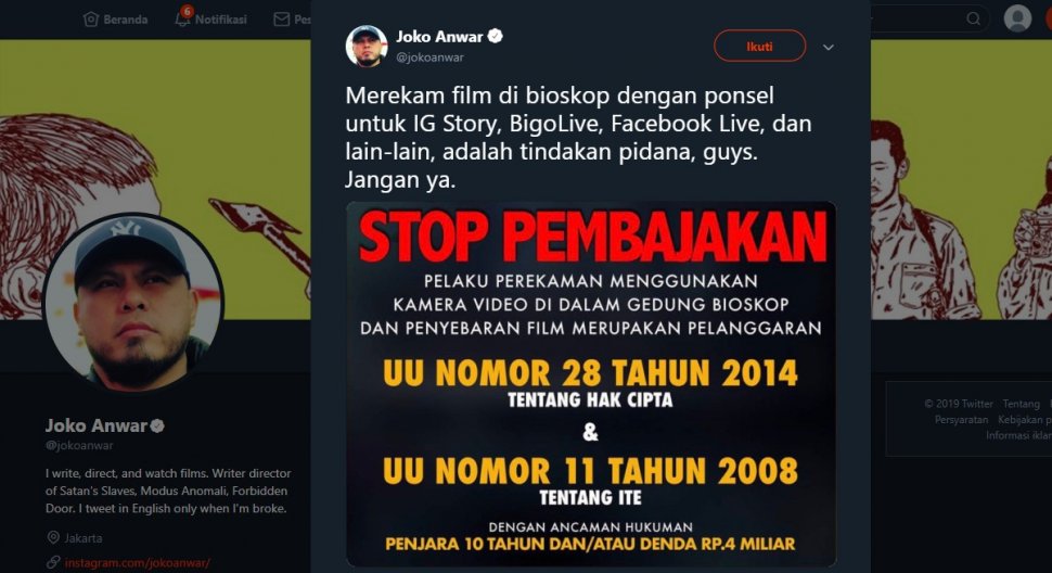 Joko Anwar. (twitter.com/jokoanwar)