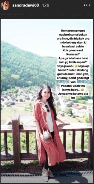 Sandra Dewi menceritakan pengalaman uniknya saat berbincang dengan orang asing di Jepang. [instagram/sandradewi88]