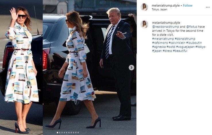 Kunjungi Jepang, Melania Trump Pakai Dress Seharga Rp 40 Jutaan. (Instagram/@melaniatrump.style)