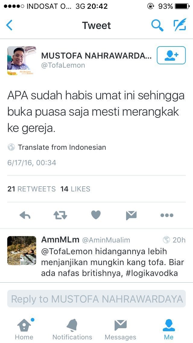 Jejak digital cuitan Mustofa Nahra. [Twitter]