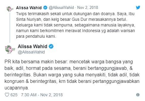 Kicauan Alissa Wahid. [Twitter]