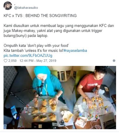 Wow, Band Malaysia Ini Buat Lagu Lebaran Pakai Instrumen Musik Ayam KFC. (Twitter/@Takaharasuiko)