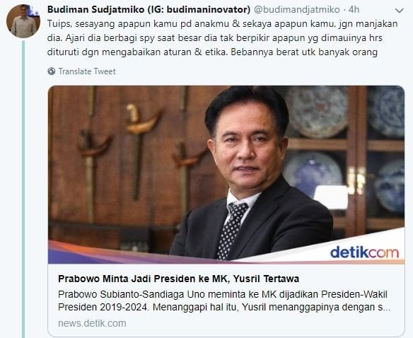 Cuitan Budiman Sudjatmiko. [Twitter]