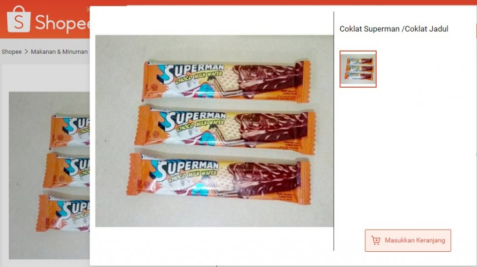 Cokelat Superman. Tangkapan layar (shopee.co.id)