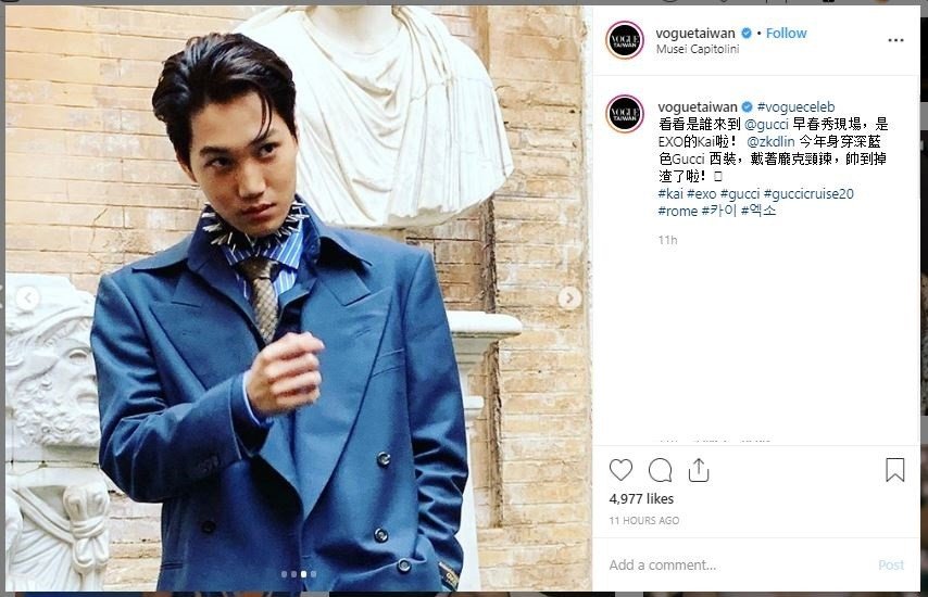 Kai EXO dalam acara Gucci di Roma. (Instagram/@voguetaiwan)