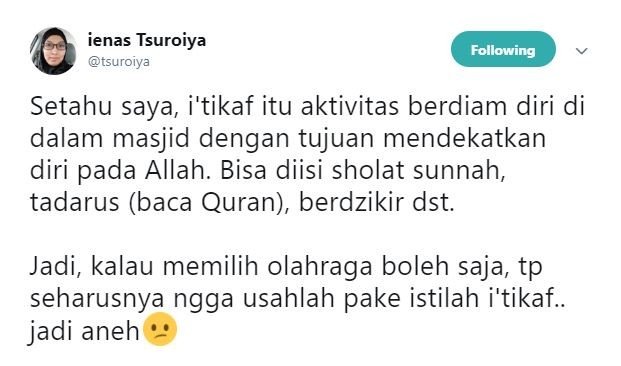 Kicauan Ienas Tsuroiya. [Twitter]