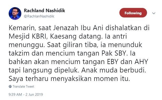 Cuitan Rachland Nashidik untuk Kaesang. [Twitter]