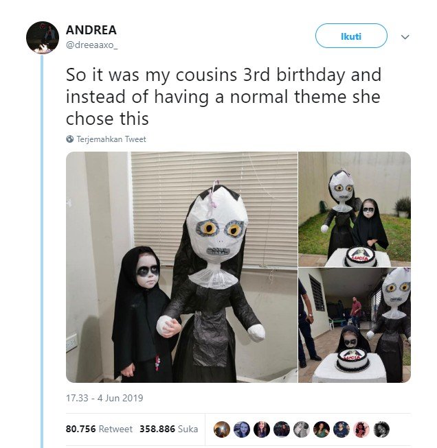 Biasa Itu Membosankan, Gadis Kecil Ini Pilih Tema Horor saat Ulang Tahun. (twitter.com/dreeaaxo_)