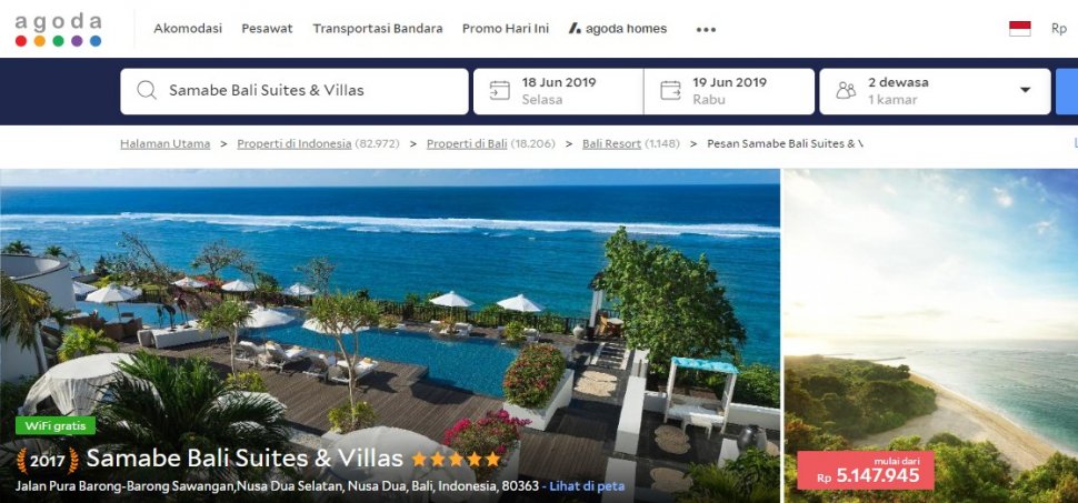 Harga kamar Samabe Bali Suites & Villas. Tangkapan layar (agoda.com)