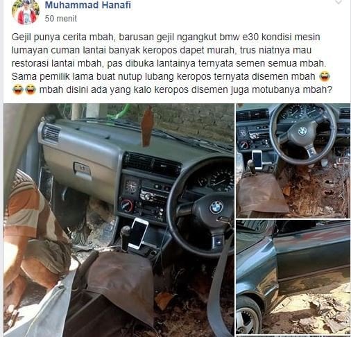 Kejutan saat membeli mobil tua.(Facebook/Muhammad Hanafi)