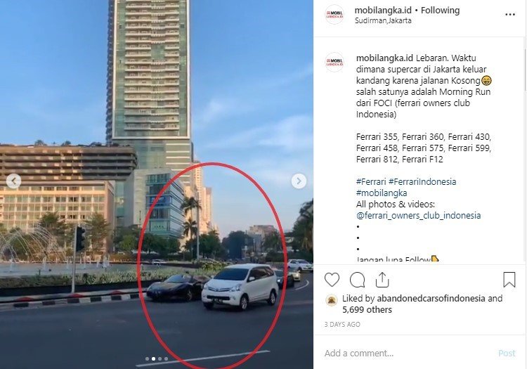 Potret Komunitas Ferrari Indonesia di Jakarta. (Instagram/mobilangka.id)