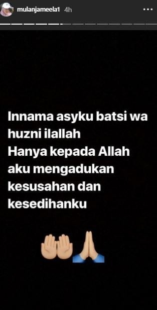 Mulan Jameela mengisyaratkan kepedihan setelah suaminya, Ahmad Dhani, divonis satu tahun penjara. [instagram/mulanjameela1]