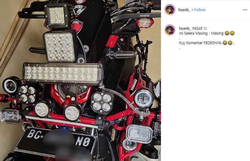Lampu motor yang membuat resah warganet. (Instagram/@hsanb_)