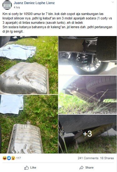 Knalpot Mobil Wuling Cortez Copot Saat Sedang Ngebut. (Facebook/Juanz Daniez Lophe Lienz)