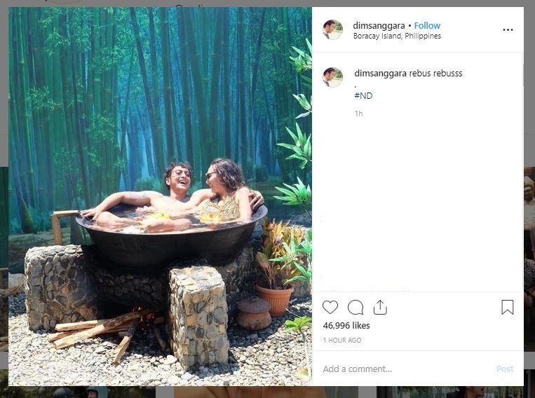 Nadine dan Dimas mandi pakai kuali di Boracay, Filipina (instagram.com/nadinelist)