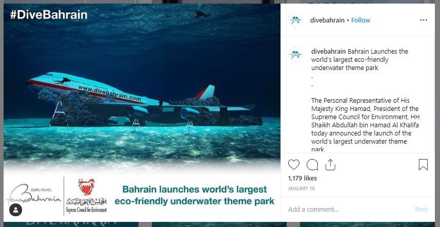 Pesawat ditenggelamkan untuk jadi wahana taman bermain (instagram.com/divebahrain)