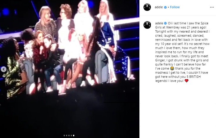 Adele menonton konser reuni Spice Girls. (Instagram/@adele)