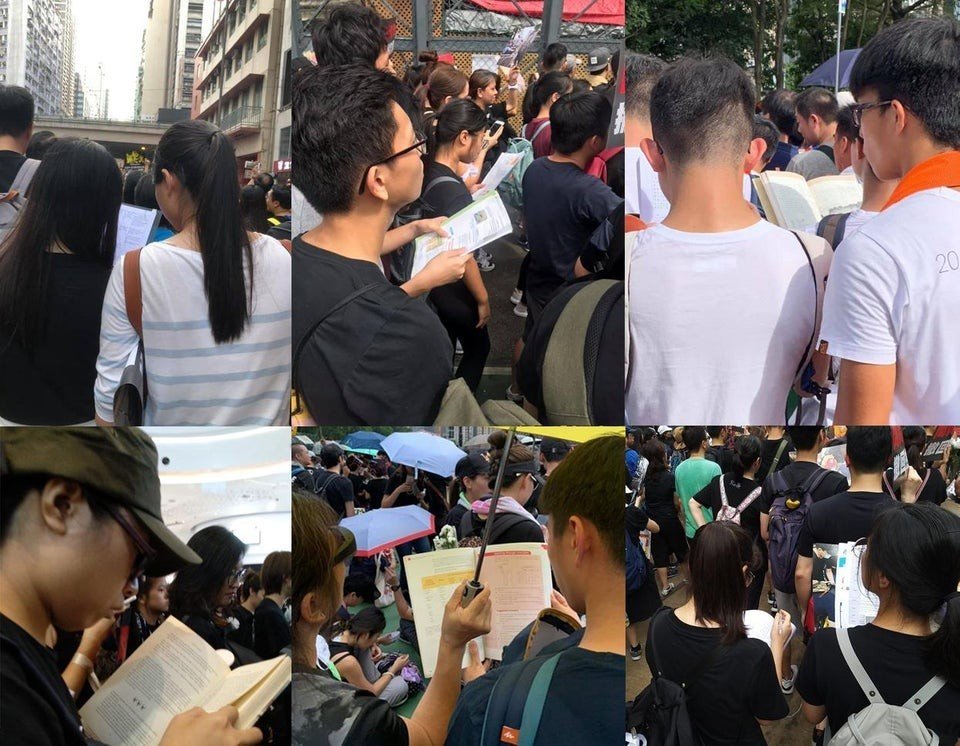 Siswa Hong Kong kedapatan belajar saat demo. (Reddit)