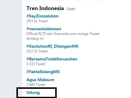 Udung jadi trending topic di Twitter (Twitter)