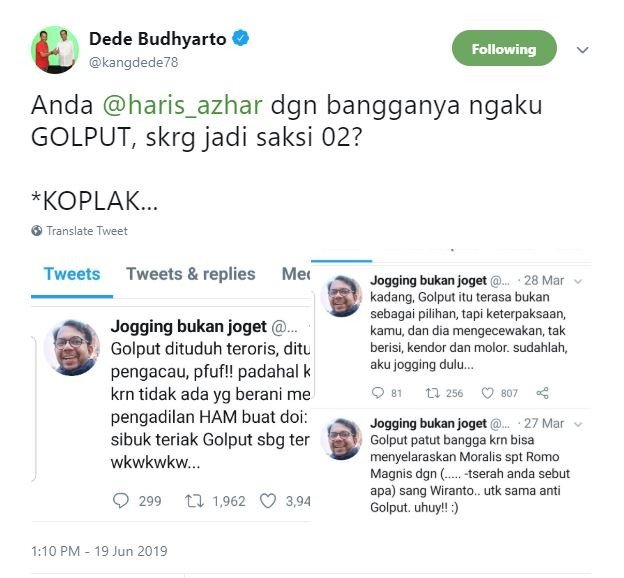 Cuitan Haris Azhar terkait golput yang diungkit kembali. [Twitter]