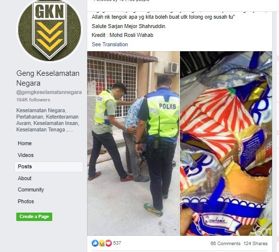 Kisah haru polisi tolong pencuri roti di Malaysia. (Facebook/Geng Keselamatan Negara)
