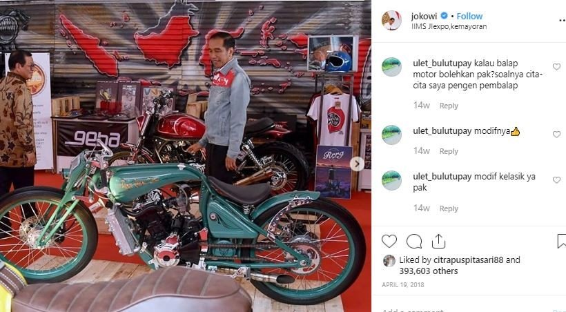 Jokowi dan jaket Dylan. (Instagram)